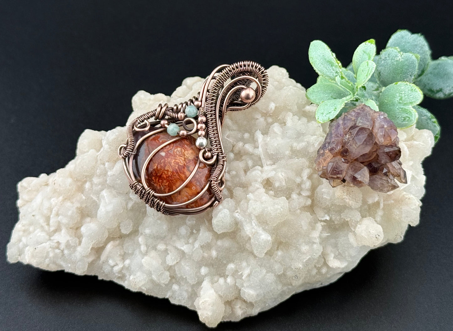 Crazy lace pumpkin pendant