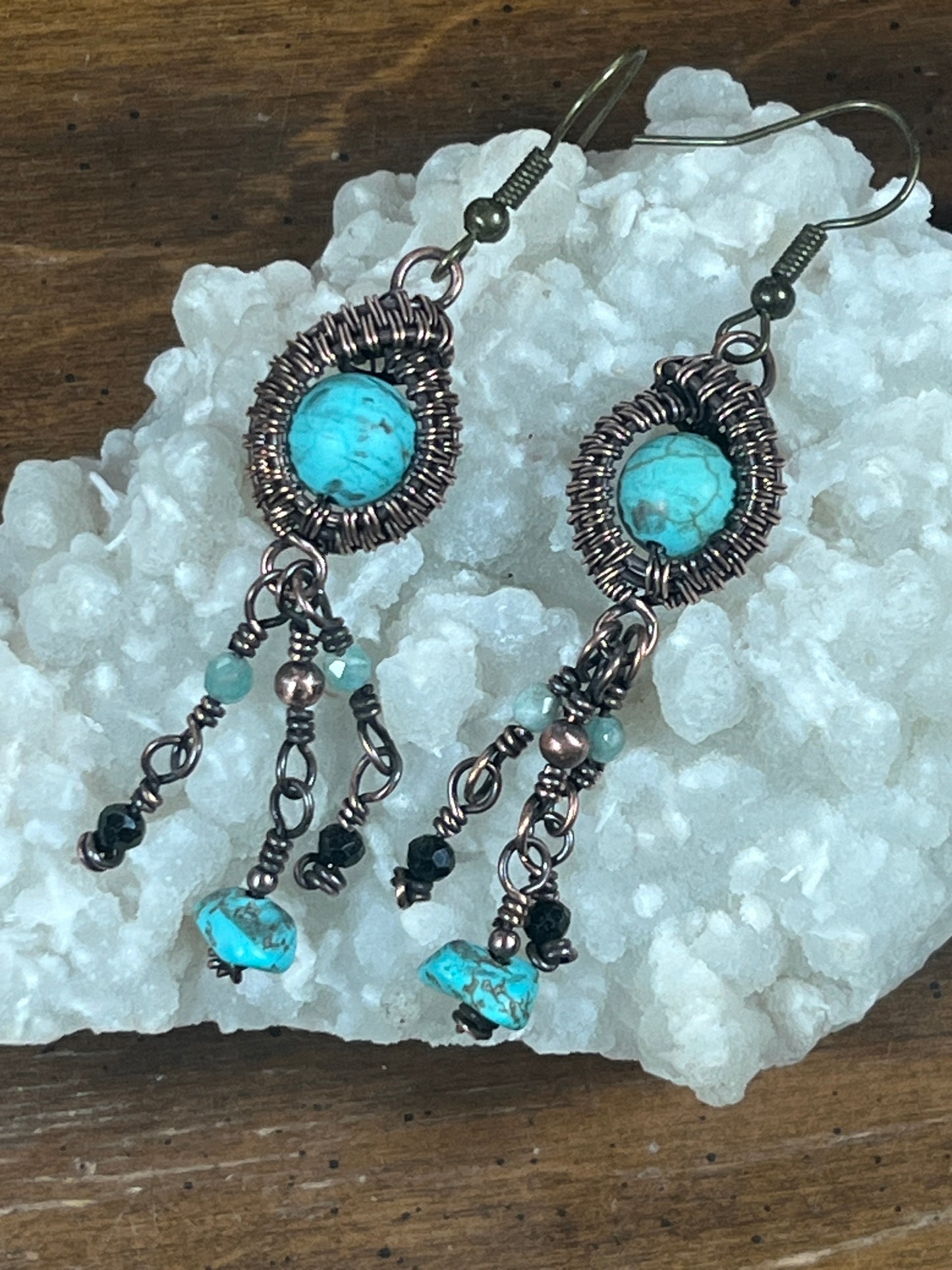 Woven Copper and Howlite Earrings
