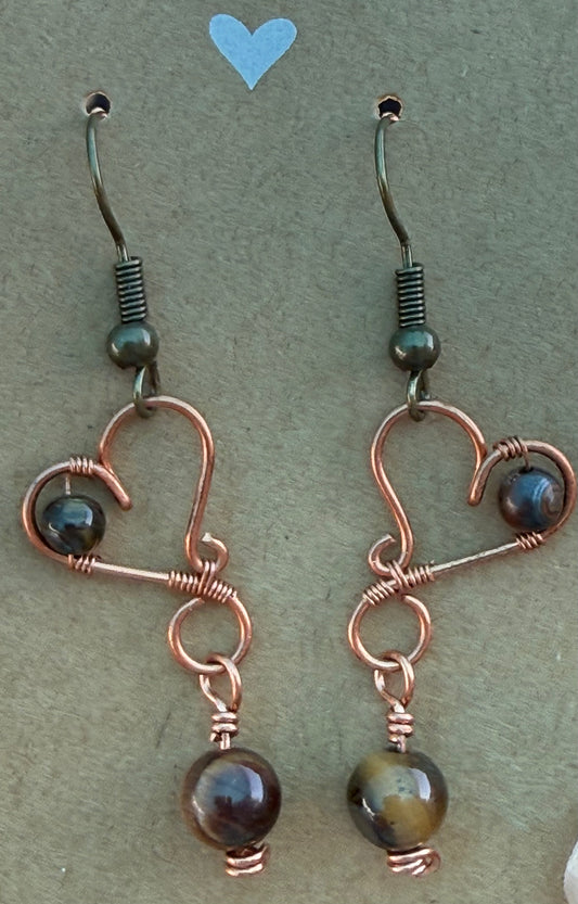 Whimsical copper heart earrings