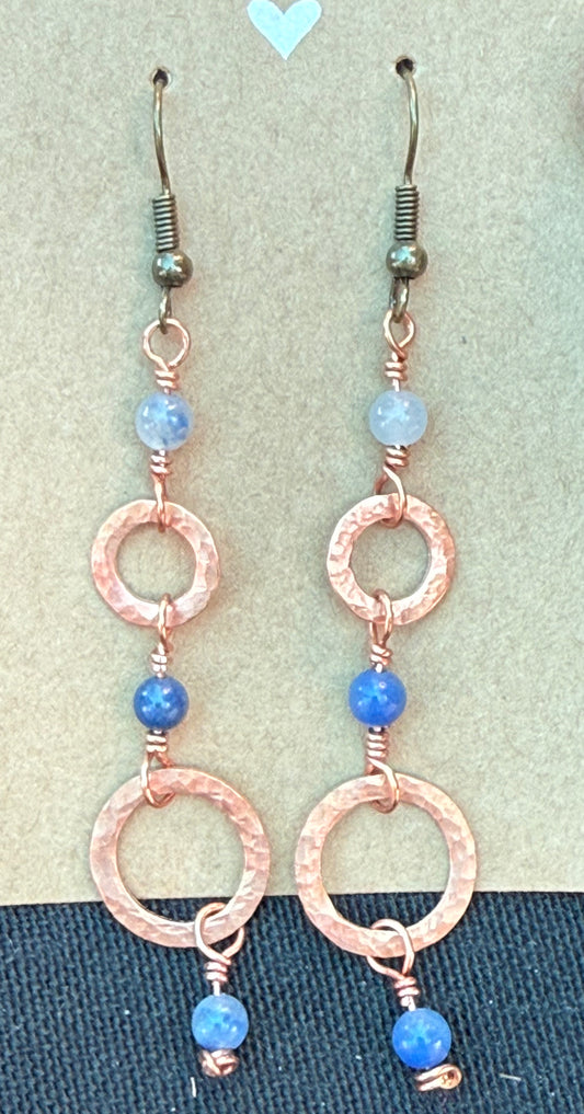Long copper ring earrings