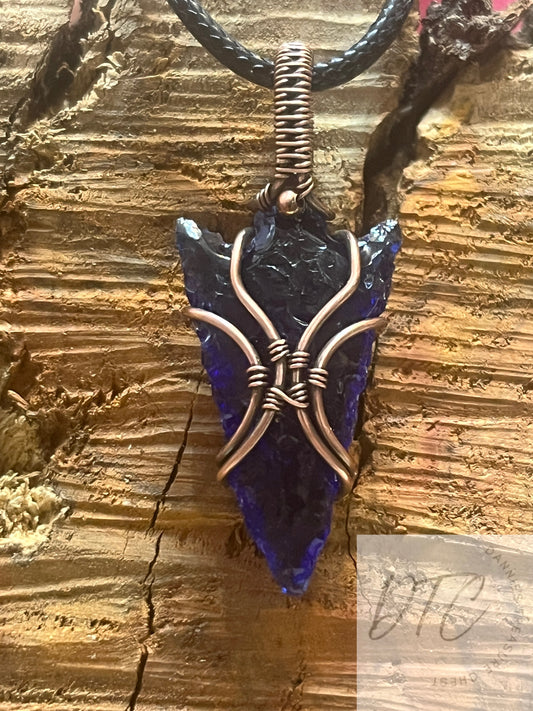 Blue Glass Arrowhead Pendant