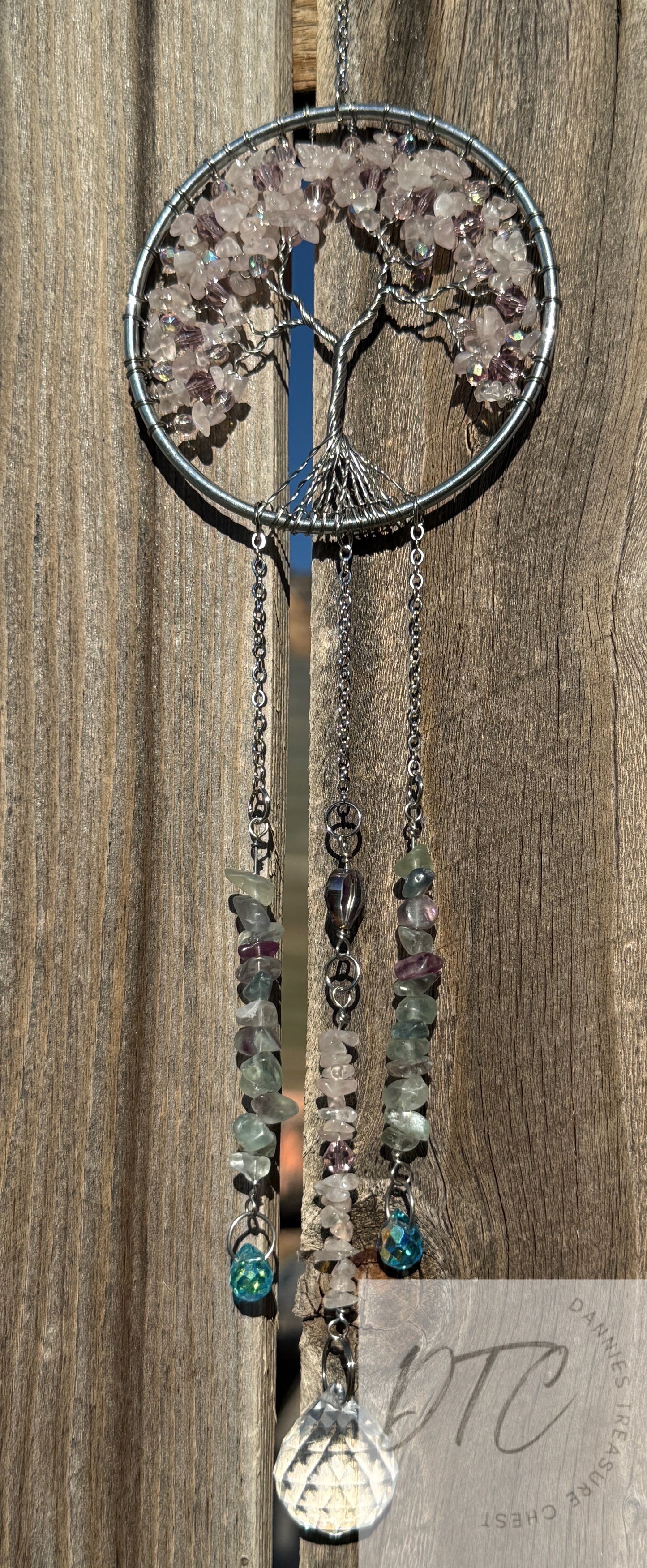 Rose Quartz Tree of Life Suncatcher