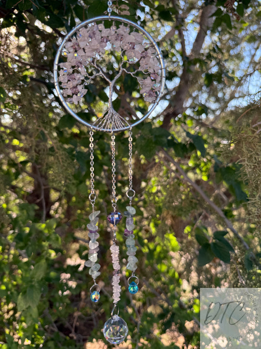 Rose Quartz Tree of Life Suncatcher