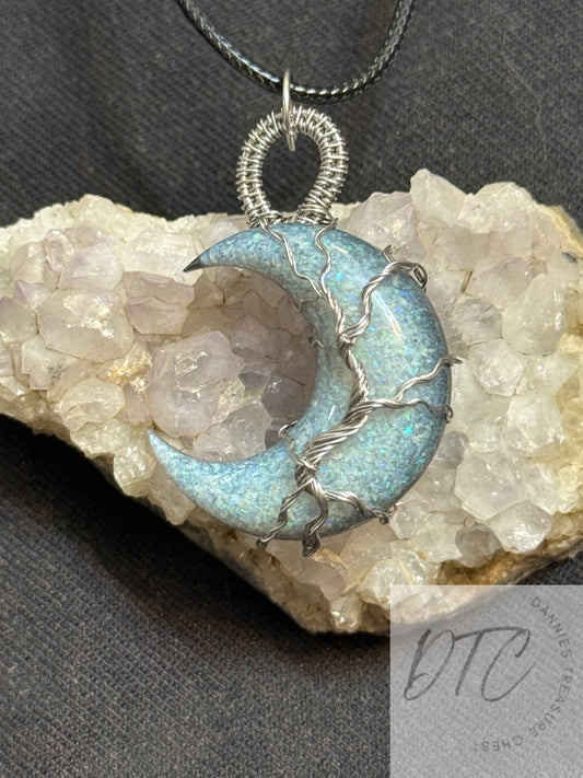 Crushed Opal Moon Pendant