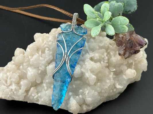 Blue Glass Arrowhead Pendant
